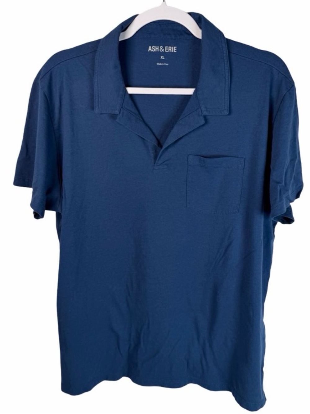 Ash & Erie Navy Blue Short Sleeve Collared Pocket Cotton Polo Shirt Men’s XL